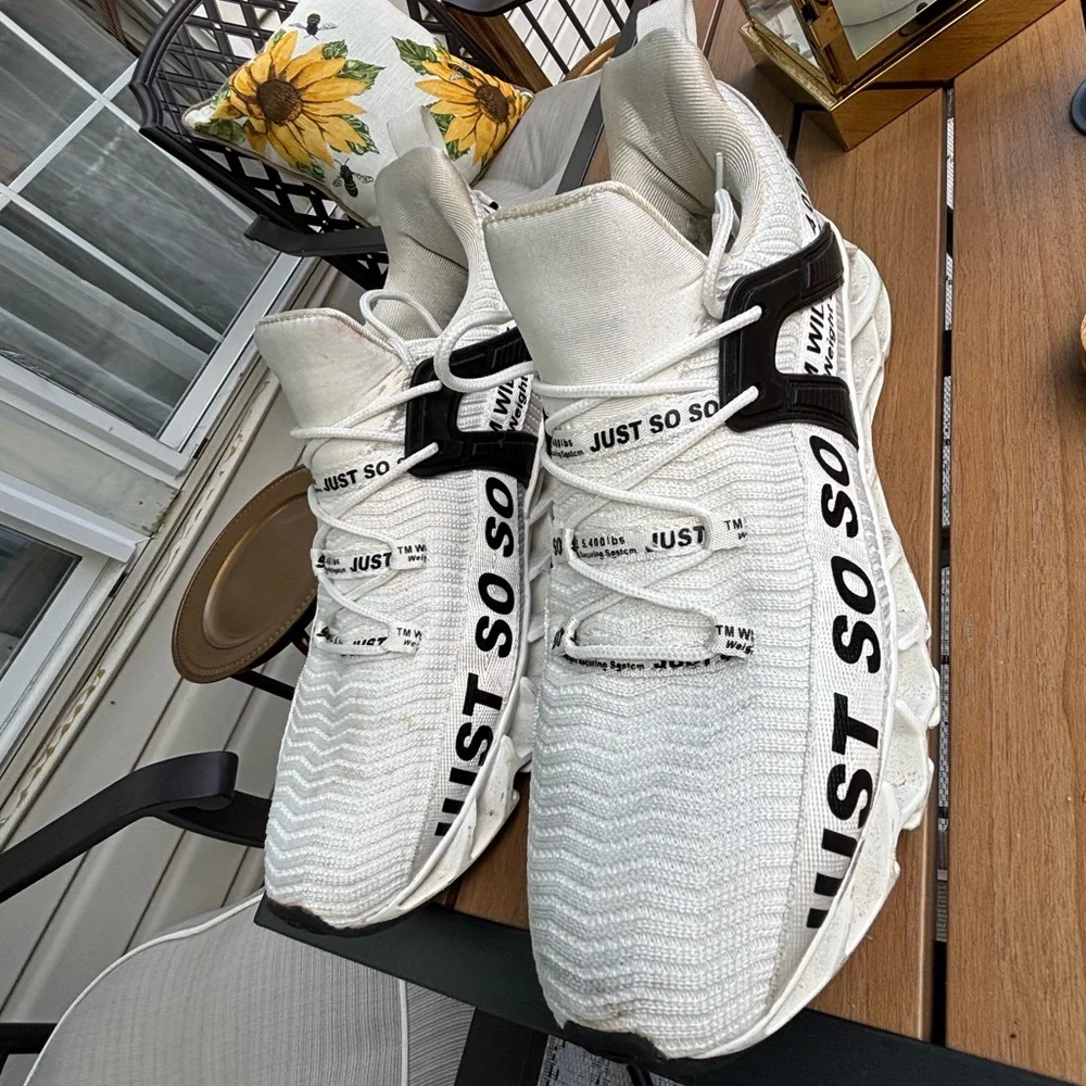 White Sneakers with Black Text Design - Picture 4 of 10